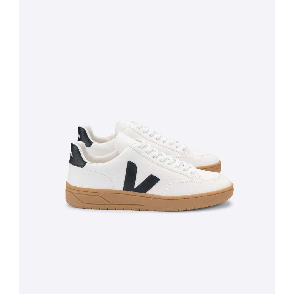 White/Black Women\'s Veja V-12 LEATHER Sneakers | AU 667CTV